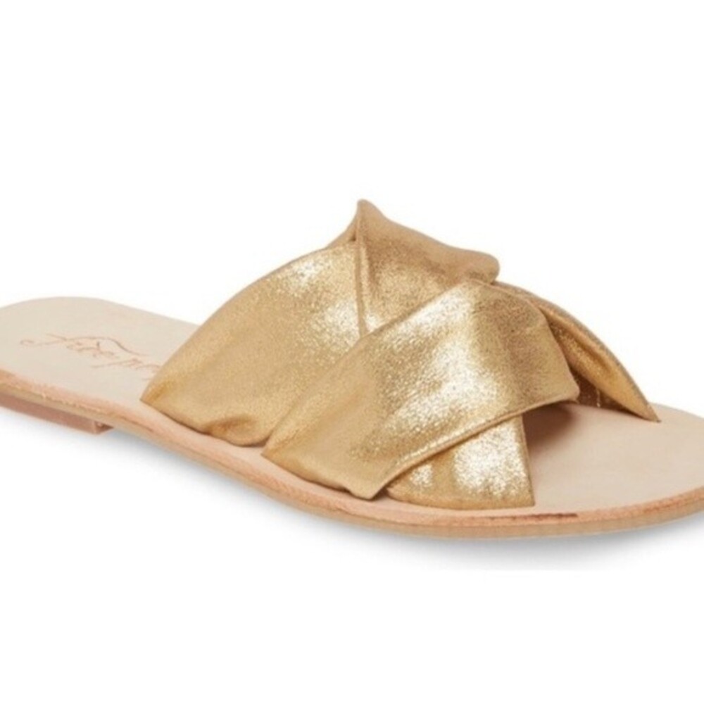 Free People Metallic Gold Knotted Slide Sandals